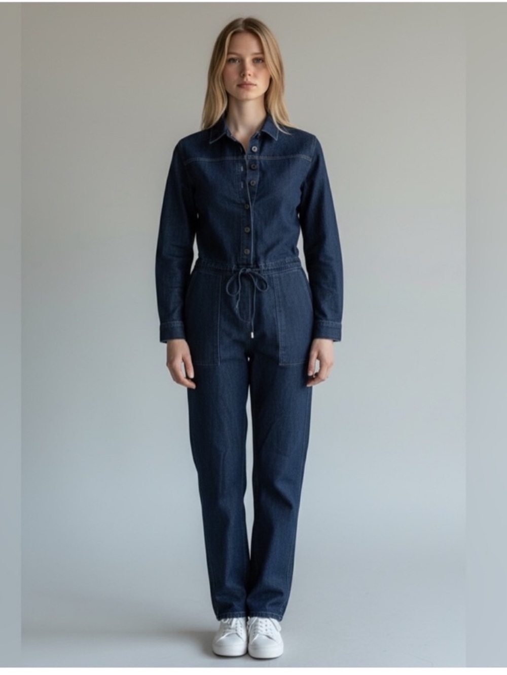 Velvet Heart denim blue long sleeve button front utility jumpsuit size small